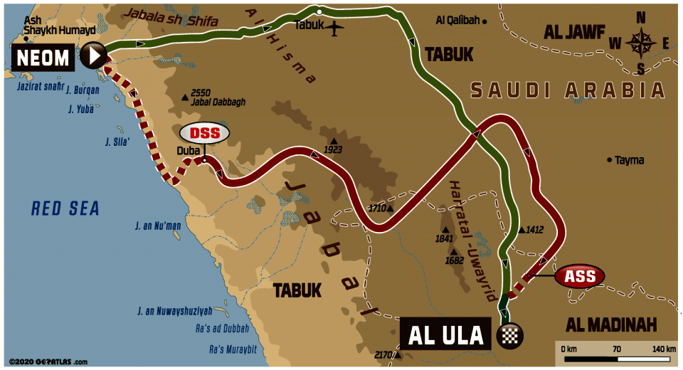 Dakar 2020 - 4. etapa - Neom - Al-`Ula - mapa