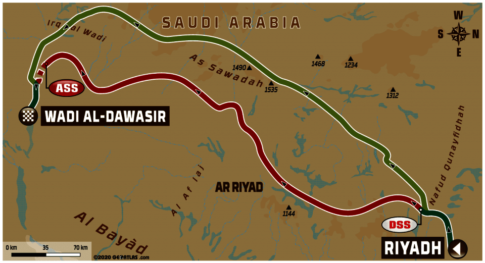 Dakar 2020 - 7. etapa -  Riyadh - Wadi Al Dawasir - mapa