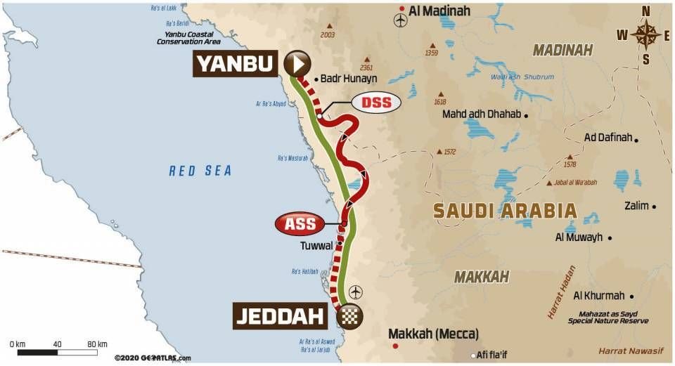Mapa - Dakar 2021: 12. etapa - Yanbu - Jeddah