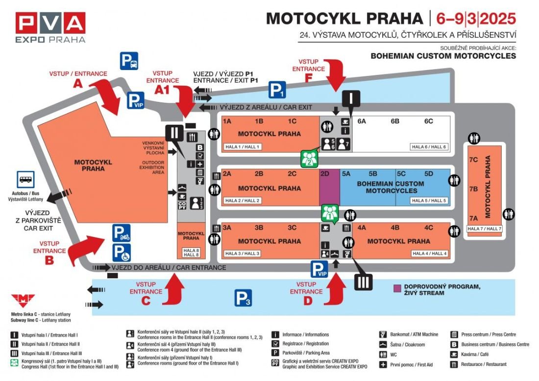 Plán výstaviska Motocykl Praha 2025