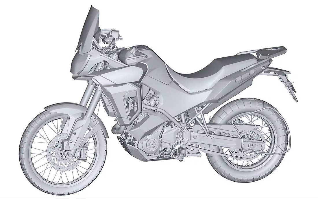 Hero v patent dokumentoch, ukazuje pripravovaný jednovalcový model adventúry s malým objemom - pravdepodobne Xpulse 421