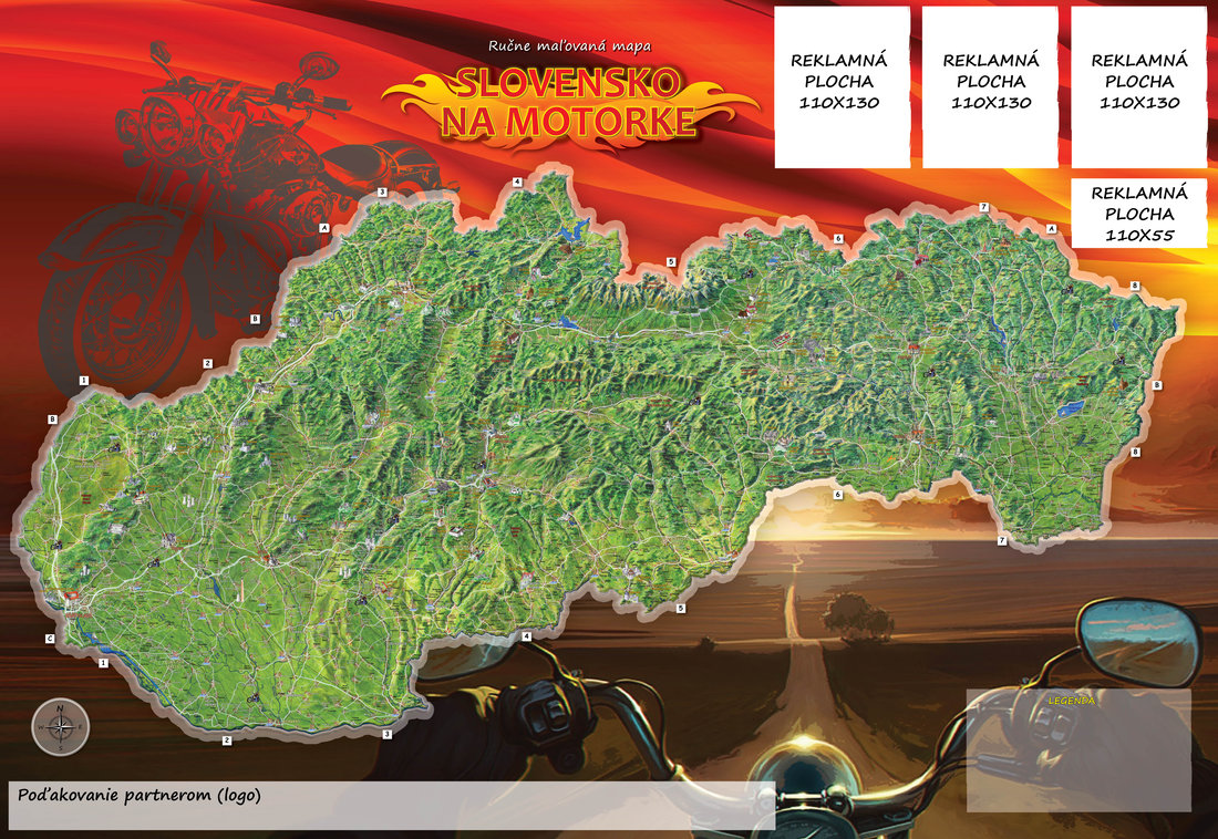 Ručne maľovaná mapa - Slovensko na motorke - vizuál