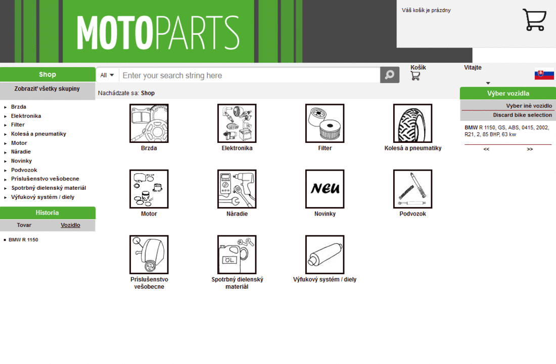 Prezeranie podľa kategórií pre vybrané vozidlo - Motoparts.sk e-shop zameraný na náhradné diely a doplnky na motocykle 