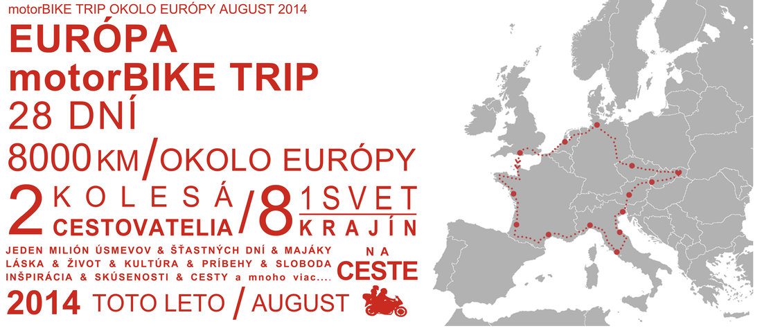Mapa go-BIKE-go motorBIKE TRIP okolo Európy - august 2014