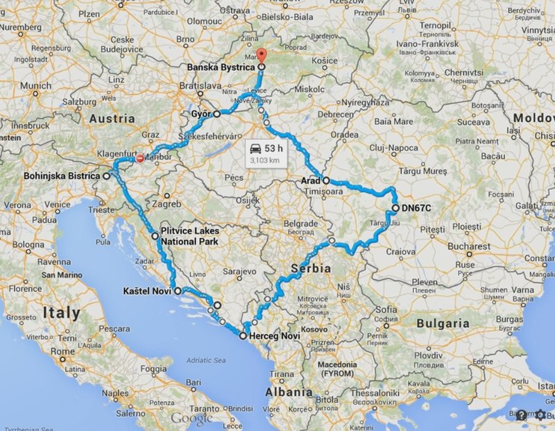 Trasa cesty cez Balkán