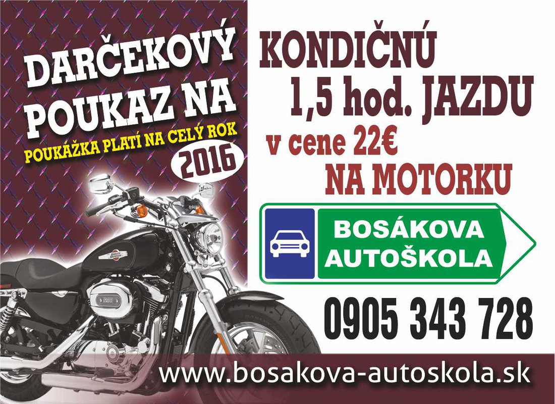 Bosákova autoškola venuje 3 x darčekovú poukážku na kondičnú jazdu v hodnote 22 EUR