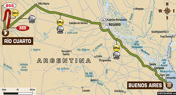 Mapa etapy - Dakar 2017 - 12. etapa - Río Cuarto - Buenos Aires