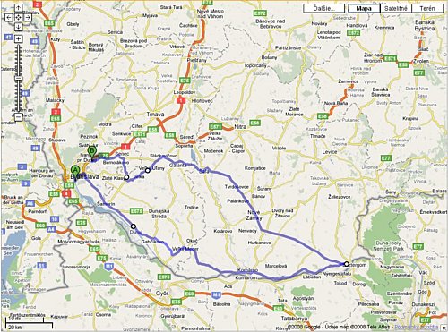  Mapa trasy: Bratislava - Štúrovo - Bratislava