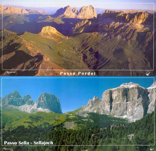  Pohľadnice Passo Pordoi a Sella